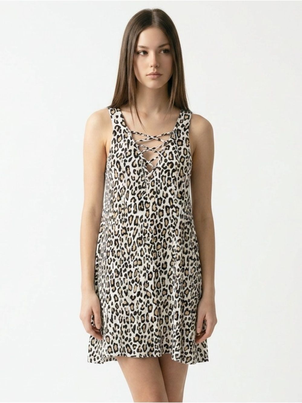 SHOW ME YOUR MUMU | Daryn Lace Up Swing Dress Animal Print Women’s Size X-Small